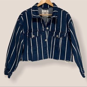 Pull & Bear cropped striped jean jacket M